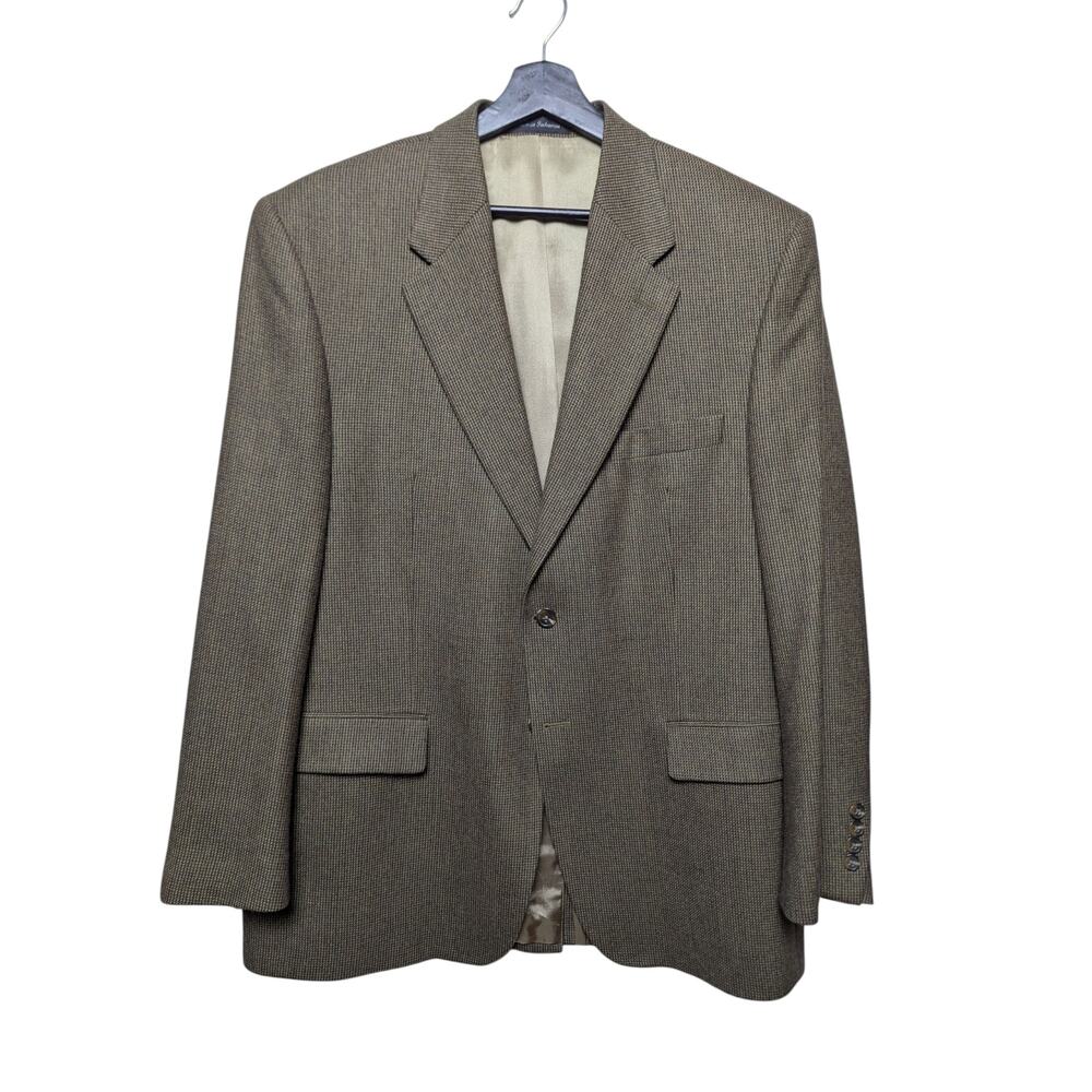 Chaps 100% Lambswool Brown Micro Check Sport Coat Jacket 42R Classic Wool Blazer